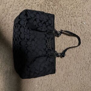 Coach Black Signature Jacquard Tote with Leather Trim